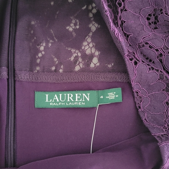 Lauren Ralph Lauren Women's Purple Lace V-neck Sheath Dress Size 4 - Picture 13 of 13